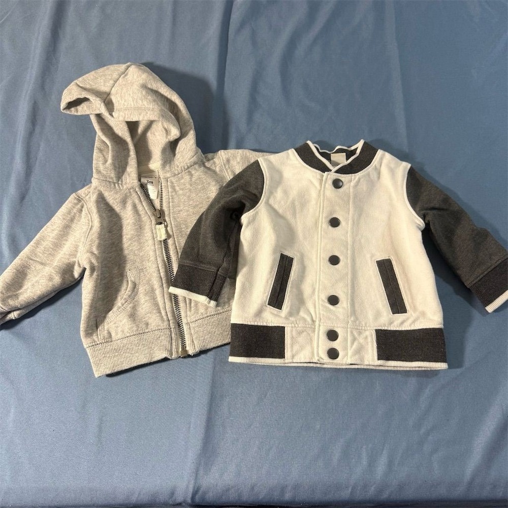 Carters Gray Hoodie and Cherokee Varsity Bomber Jacket Bundle Baby Boys 3M
